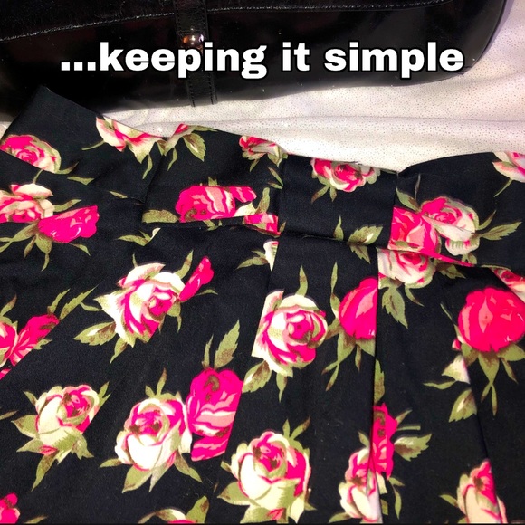 TOPSHOP cute mini floral skirt sash bow Black Rose Print Pink Red Ruched 4P - Picture 1 of 10